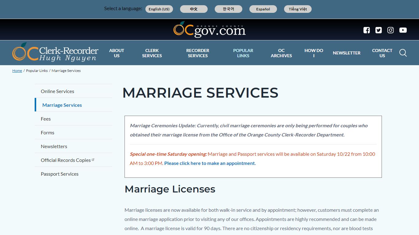 Marriage Services | OC Clerk Recorder Department