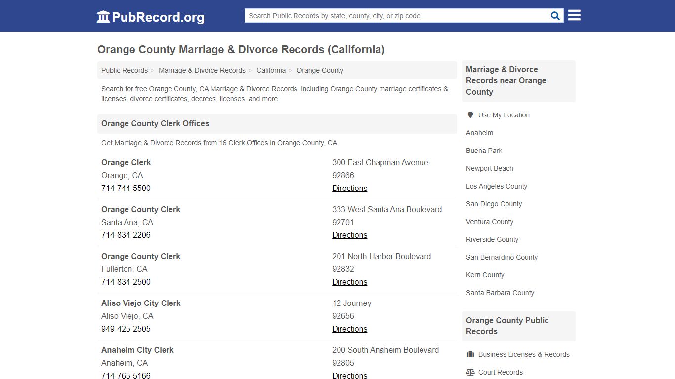 Orange County Marriage & Divorce Records (California)